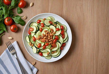 Wall Mural - Ribboned zucchini salad with crunchy peanuts