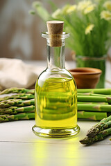 Wall Mural - essential oil of asparagus on a wooden table