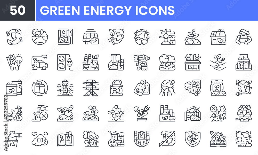 Green Energy vector line icon set. Contains linear outline icons like ...
