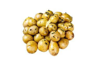 Poster - Young Fresh homemade boiled potatoes with thyme.  Transparent background. Isolated.