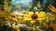 Insect Haven Showcase the yellow flower as a hub of activity for insects. Capture various insects like bees, butterflies, or ladybugs interacting with the flower, showcasing the ecosystem's vibrancy
