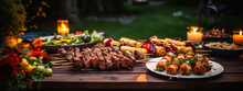 Grilled Meat Outdoors On A Picnic Table