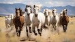 A Pack of Wild Horses Galloping Across an Open Plain AI Generated