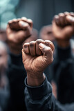 Fototapeta  - Black fists raised to the sky in solidarity