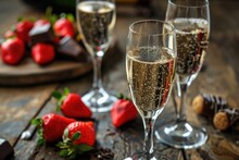 Bubbly Champagne In Glasses With Strawberries