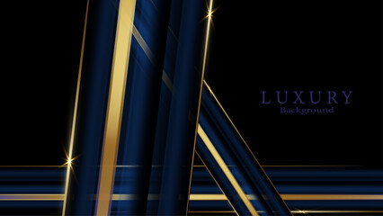 Wall Mural - 3D blue background with gold lines with copy space for text. Luxury style template design.