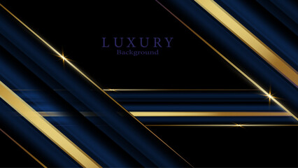 Wall Mural - 3D blue background with gold lines with copy space for text. Luxury style template design.