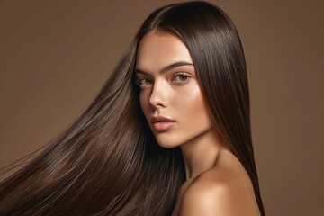  Gorgeous woman with sleek salon treated hair Keratin straightening spa services and hair care for a stunning hairstyle