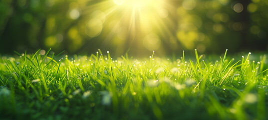 Green grass and sunlight banner background