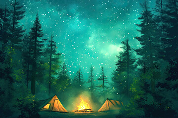 tent, tenting outdoors living in wilderness exploring adventuring, camp set up, camping illustration