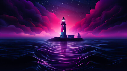 A Pink and Violet Lighthouse at Twilight Art Banner