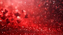 Valentine's Day Background With Red Glitter And Hearts