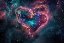 Cosmic Love Unfolds As A Heartshaped Nebula Glimmers Amidst The Galaxies. Сoncept Astrology And Personal Relationships, The Beauty Of The Universe, Mysteries Of The Cosmos, Romantic Cosmic Imagery