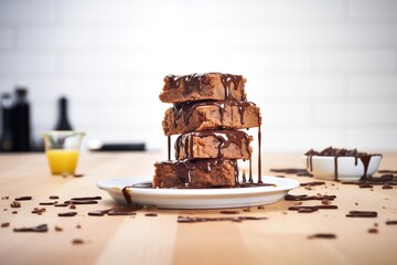 Wall Mural - stack of brownies with melted chocolate drizzle