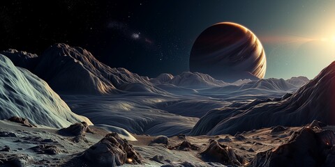 Wall Mural - space probe exploring jupiters moon