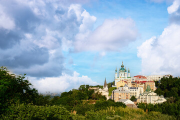 Wall Mural - Beautiful cityscape with Sant Andrew Cathedral in Kyiv, Ukraine