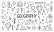 © AnyaLi - Geography doodle set. Education and study concept. map, globe, compass in sketch style. Hand drawn vector illustration isolated on white background