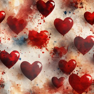 Seamless grunge decorative hearts pattern background