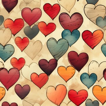 Seamless grunge decorative hearts pattern background