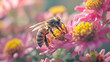 A bee collects pollen from flowers in the garden. generative ai