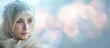 © AMK  - A Muslim woman in a hijab headscarf on a beautiful blurred background. A banner with an empty space for the text.