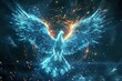 The outline of a blue phoenix, showcase interface cosmic background