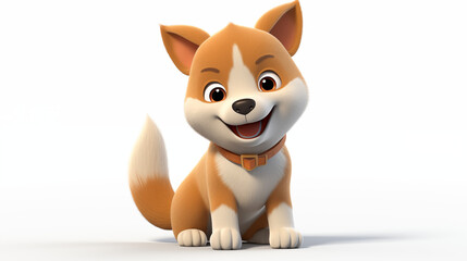 Wall Mural - 3d Shiba inu dog with smile sitting  on white background