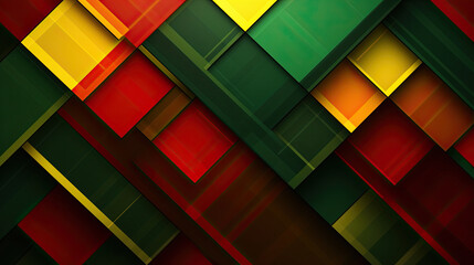 Geometric Square Shape Cube Blocks Digital Art. Red, Yellow, and Green Polygon Abstract Background for Black History Month