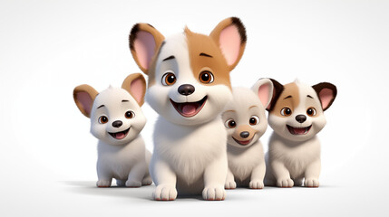 Wall Mural - cute cartoon corgi family sitting on white background 