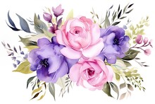 Greeting Card With Flowers, Watercolor, Can Be Used As Invitation Card For Wedding, Birthday And Other Holiday And Summer Background