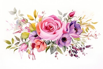  Greeting card with flowers, watercolor, can be used as invitation card for wedding, birthday and other holiday and summer background