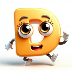 Wall Mural - little cute happy letter D 3d character with bulging eyes on solid a white background. ai generative