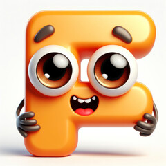 Wall Mural - little cute happy letter F 3d character with bulging eyes on solid a white background. ai generative