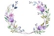 Watercolor vector wreath with green eucalyptus leaves, purple flowers and branches. Perfect for wedding invitation, postcard, scrapbooking, Mother day , packaging, greeting cards, textiles.
