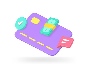 Poster - online banking card and cash e money payment top up account confirmation 3d icon realistic vector