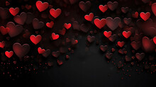 Beautiful Valentines Day Background With Red Hearts On Black Background