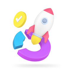 Poster - startup analyzing business planning success development rocket and diagram 3d icon realistic vector