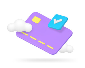 Poster - banking account success e money storage on credit debit card done checkmark 3d icon realistic vector
