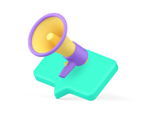 Poster - Social media marketing advertising announce megaphone and speech bubble 3d icon realistic vector