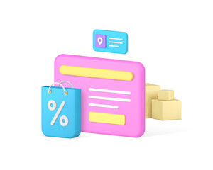 Poster - Online shopping sale discount marketplace web browser goods searching 3d icon realistic vector