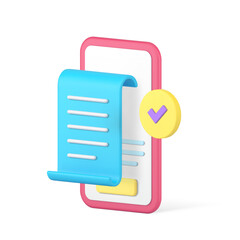 Poster - Success online payment bill receipt banking smartphone application 3d icon realistic vector