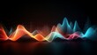 Leinwanddruck Bild - Vibrant 3d sound waves in abstract colorful motion on dark background - dynamic data visualization and abstract points graph - digital art illustration for multimedia and technology