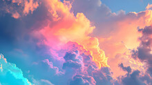 Assorted Intensely Iridescent Rainbow-chromed Clouds. Horizontal Background. High Quality
