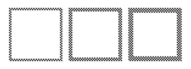 Square checker frames. Racing chess borders. Design for text for start, finish or winner. Pack of isolated elements on a white background.