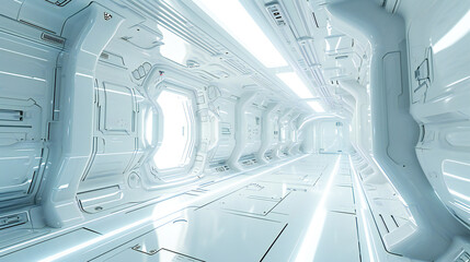 Poster - A generic futuristic science fiction background, inside of a white hi-tech laboratory or space ship