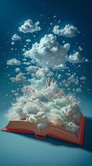 Wall Mural - World book day. Flying Open book with magical book with fantasy stories inside it. Designed to greeting or celebrate World Book Day.