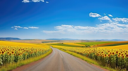 Poster - scenic landscape road background illustration countryside highway, pathway journey, travel adventure scenic landscape road background