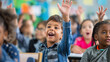 Crianças levantando a mão na escola 