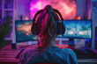 Professional gamer girl plays video games on a computer,, illustration for esports and gaming