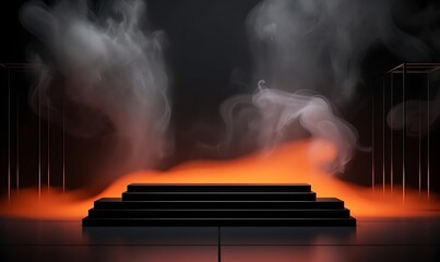 Wall Mural - Empty podium for products display with smoke and neon light wall, 3d rendering, unreal engine. Generative Ai
